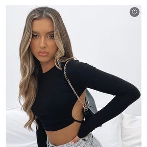 White fox backless long sleeve top